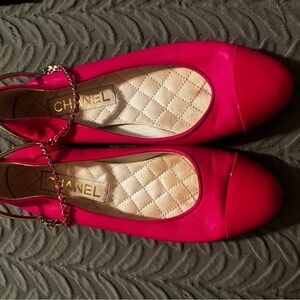 Chanel Fuchsia Flats with Gold Accents